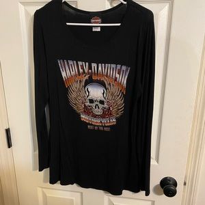 Harley-Davidson Women's Wild Rose Skull Embellished Long Sleeve Top Black Large